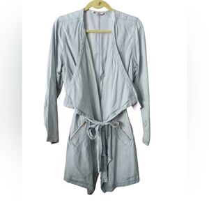 Soft Surroundings Jacket Medium Blue Tencel Chambray Open Tie Front Lightweight